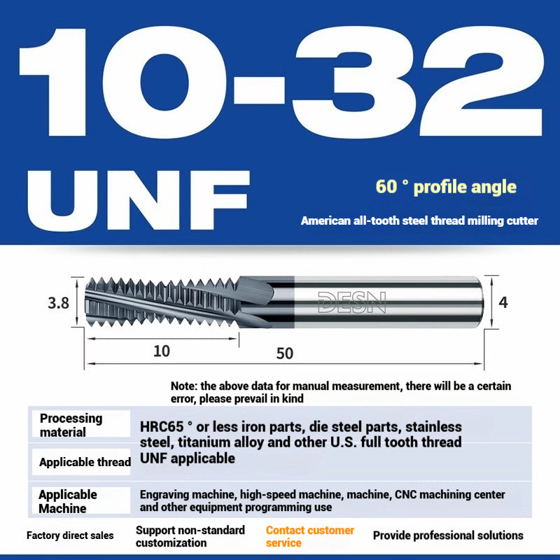 1115-65° high hard tungsten carbide thread milling cutter Long tooth full tooth alloy American thread milling cutter UNC UNF aluminum stainless steel Shandong Denso Pricision Tools Co.,Ltd.